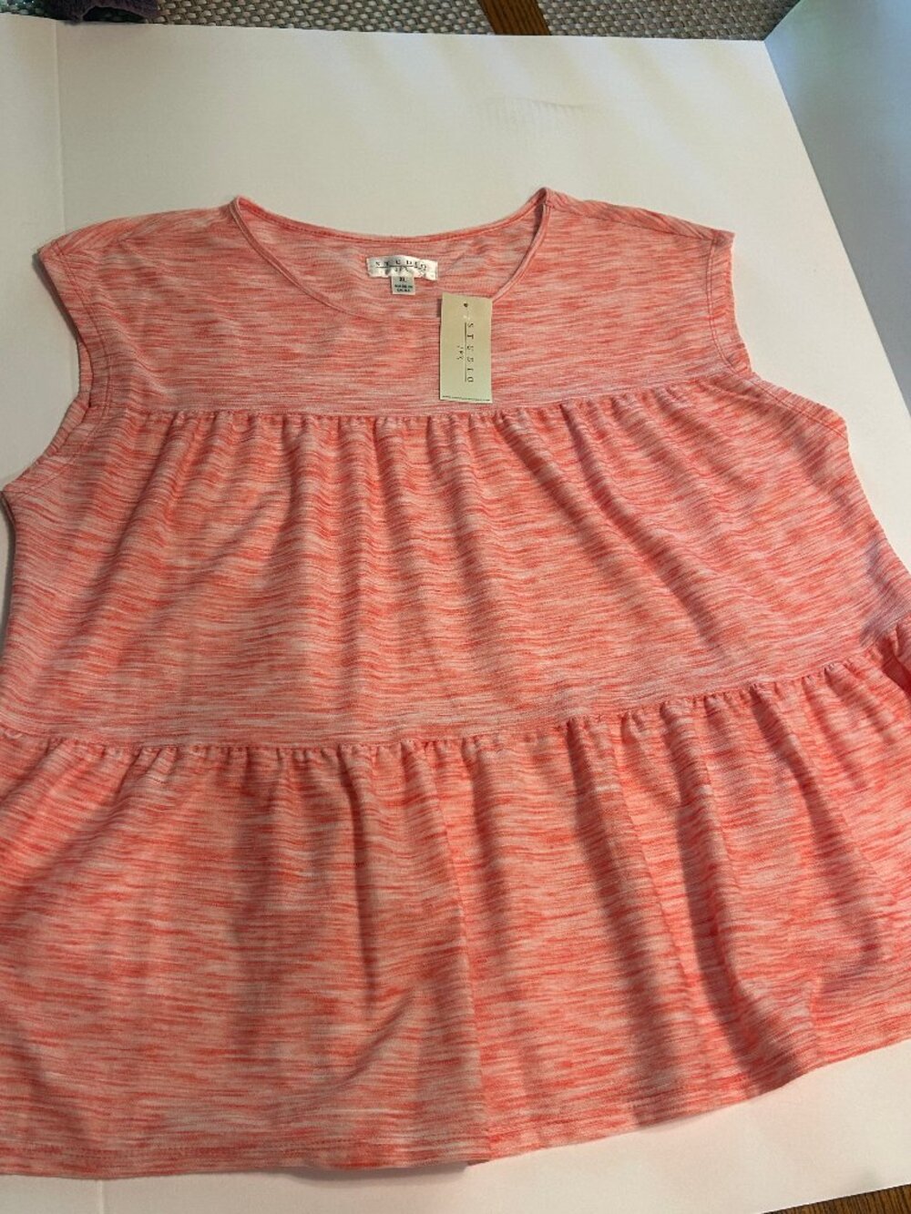 NWT XL Studio by JPR Women’s Pink Heathered Cap-Sleeve Peplum Top